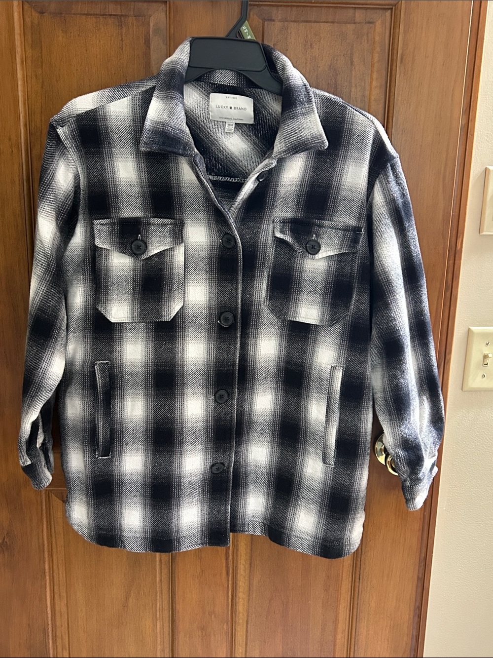 Lucky Brand Black & White Plaid Utility Shacket